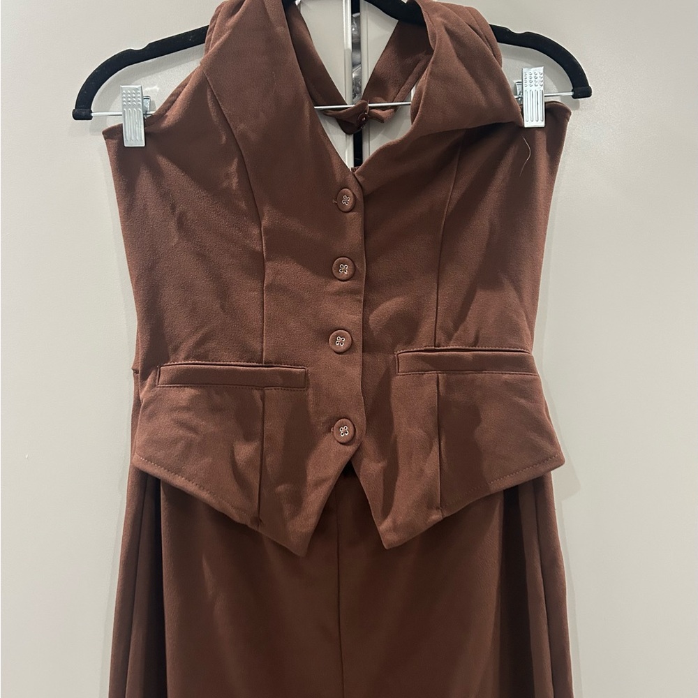 Madden Girl Brown Halter Waist Jumpsuit - Picture 4 of 6